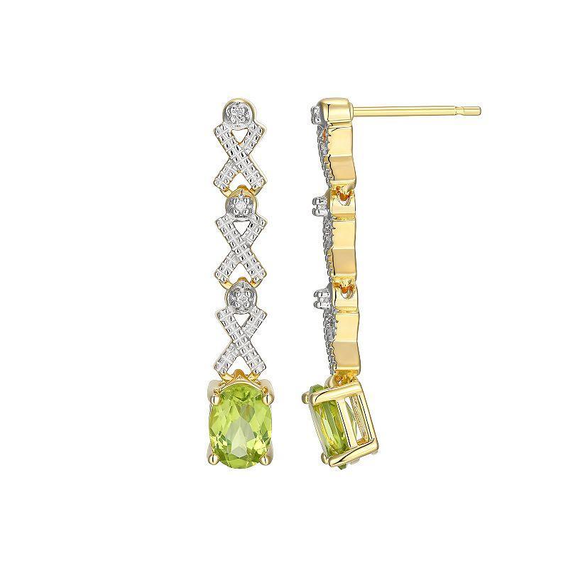 18k Gold Over Sterling Silver Peridot and Diamond Accent X Drop Earrings, Womens, Green Product Image