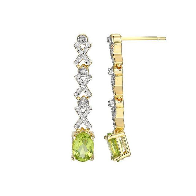 18k Gold Over Sterling Silver Peridot and Diamond Accent X Drop Earrings, Womens, Green Product Image