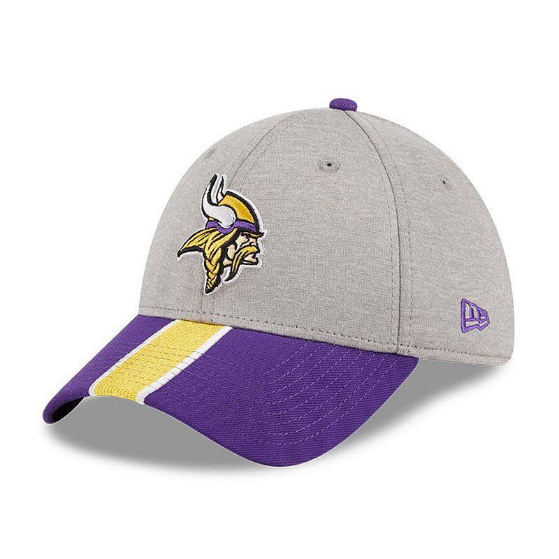 Mens New Era Heather Gray/Purple Minnesota Vikings Striped 39THIRTY Flex Hat Grey Product Image