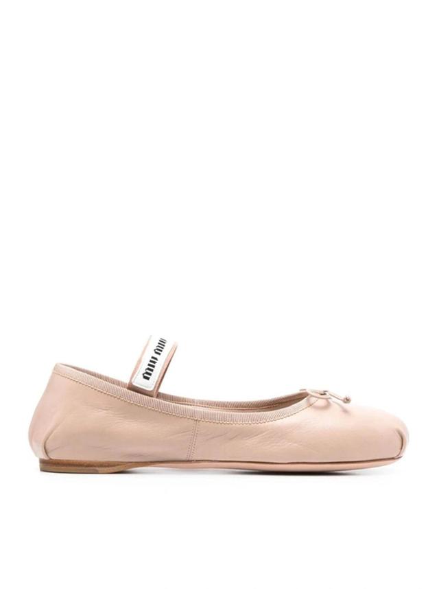 MIU MIU Logo-patch Satin Ballet Flats In Nude & Neutrals Product Image