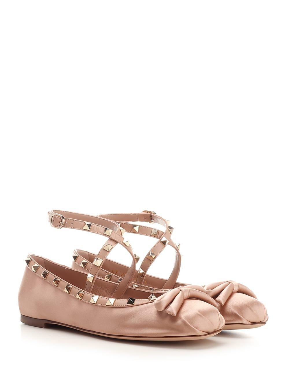 Rockstud Ankle Strap Ballet Flat In Pink Product Image