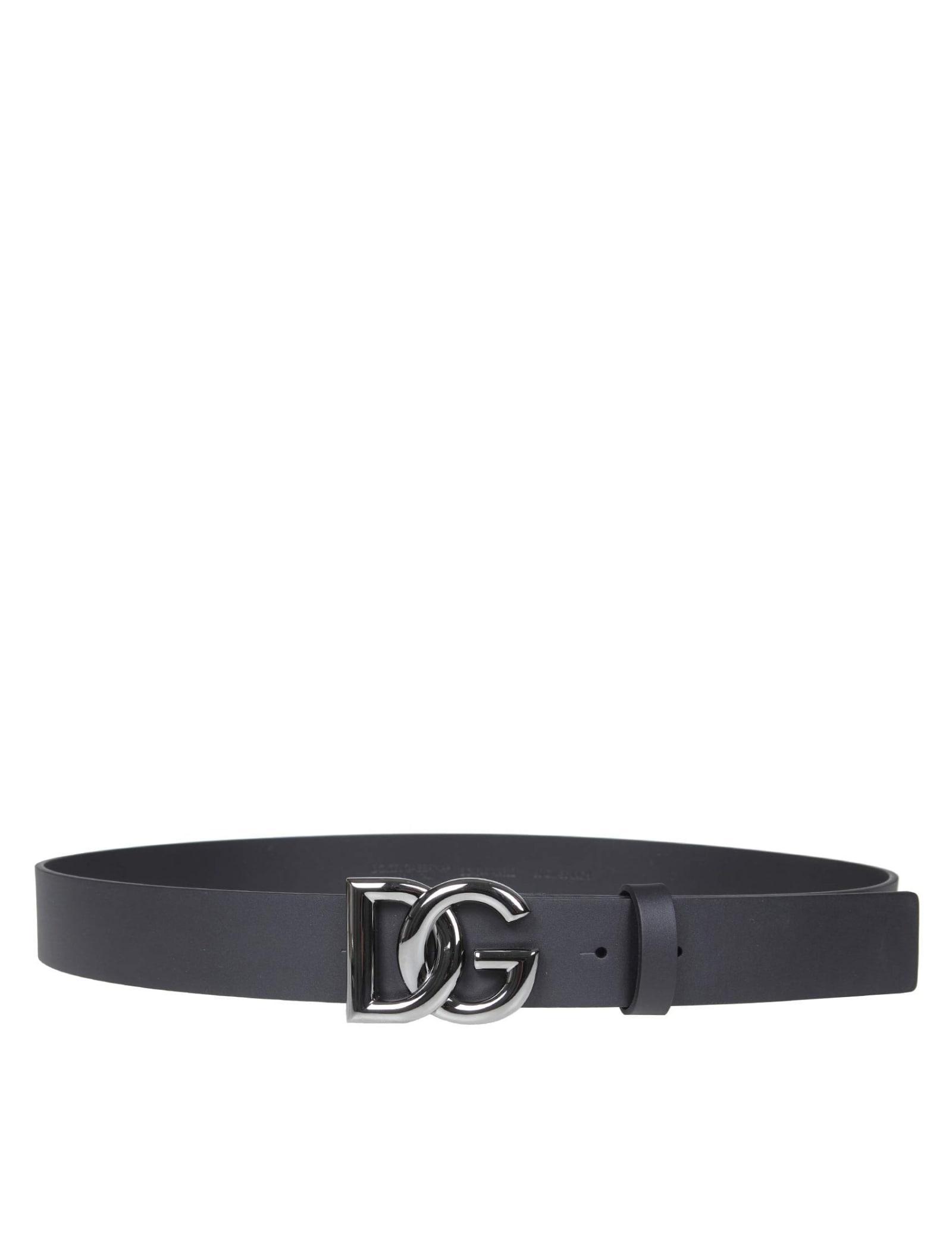 Calfskin Belt With Metal Dg Logo In Black Product Image