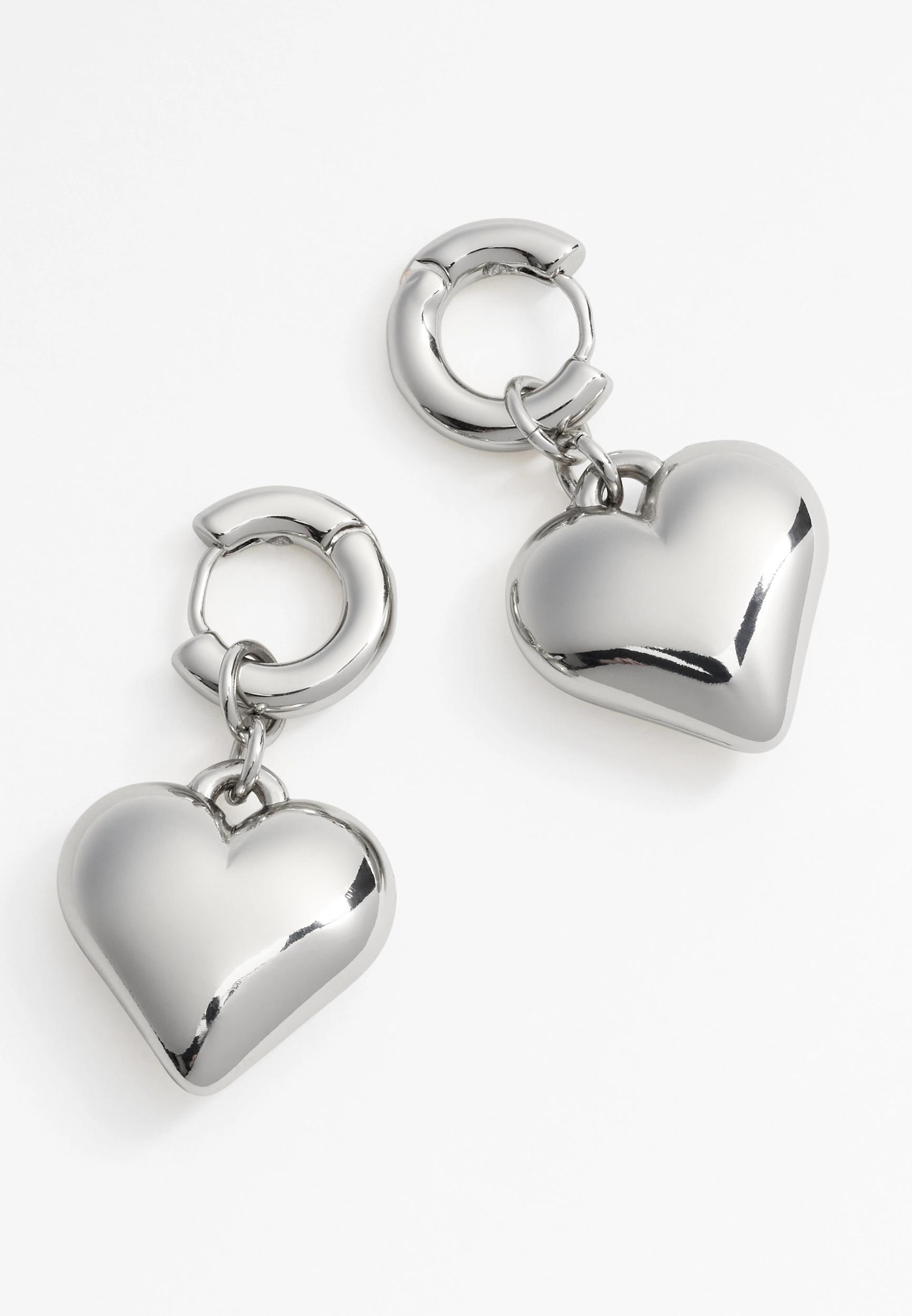 Silver Puffy Heart Drop Earrings Product Image