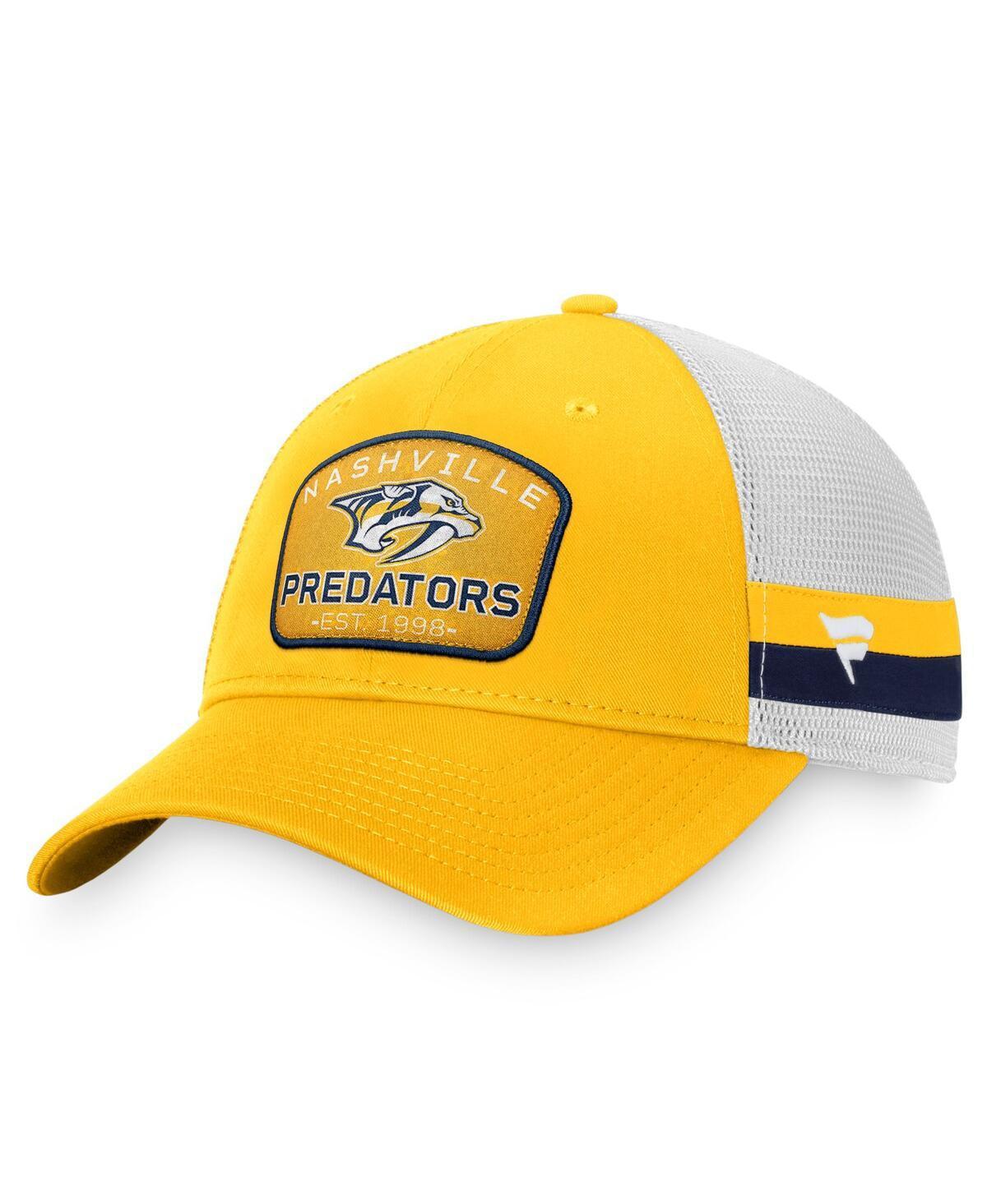 Mens Fanatics Branded Gold/White Nashville Predators Fundamental Striped Trucker Adjustable Hat Product Image