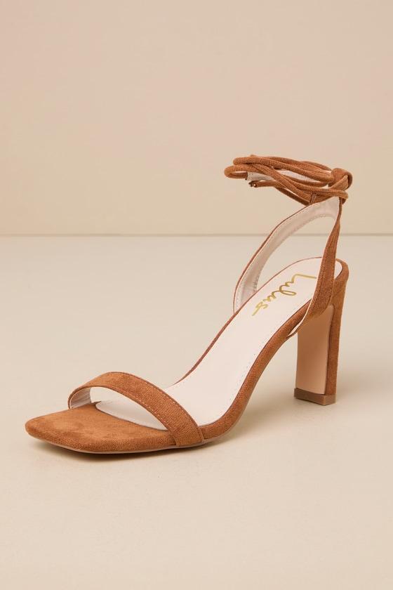 Troyes Brown Suede Square Toe Lace-Up High Heel Sandals product image