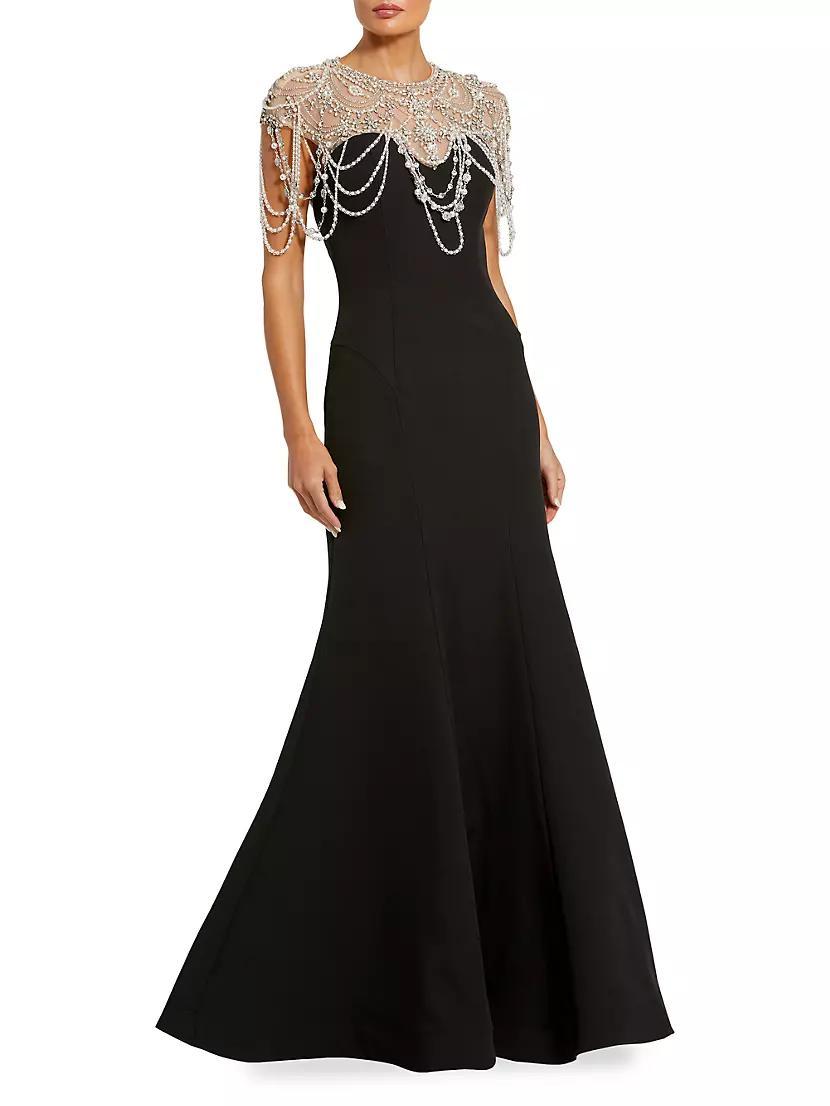 Beaded Cap-Sleeve Mermaid Gown Product Image