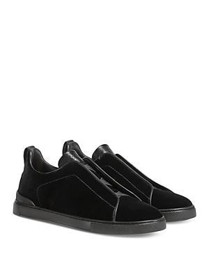 Zegna Mens Black Velvet Triple Stitch Low Top Sneakers Product Image