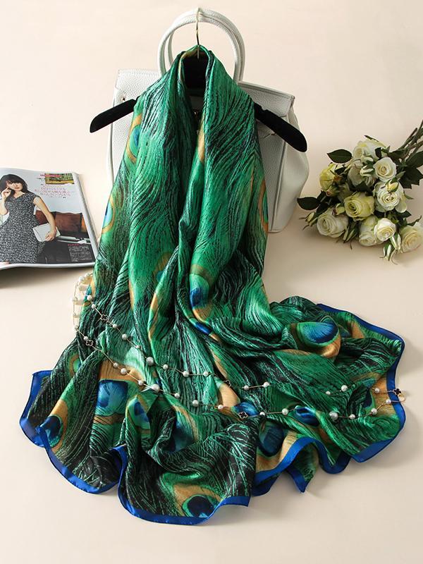 Vintage Peacock Printed Silk Imitation Shawl&Scarf Product Image