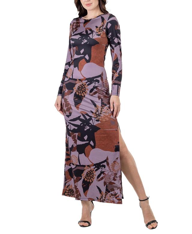 Women's Floral Print Long Sleeve Side Slit Maxi Dress Product Image