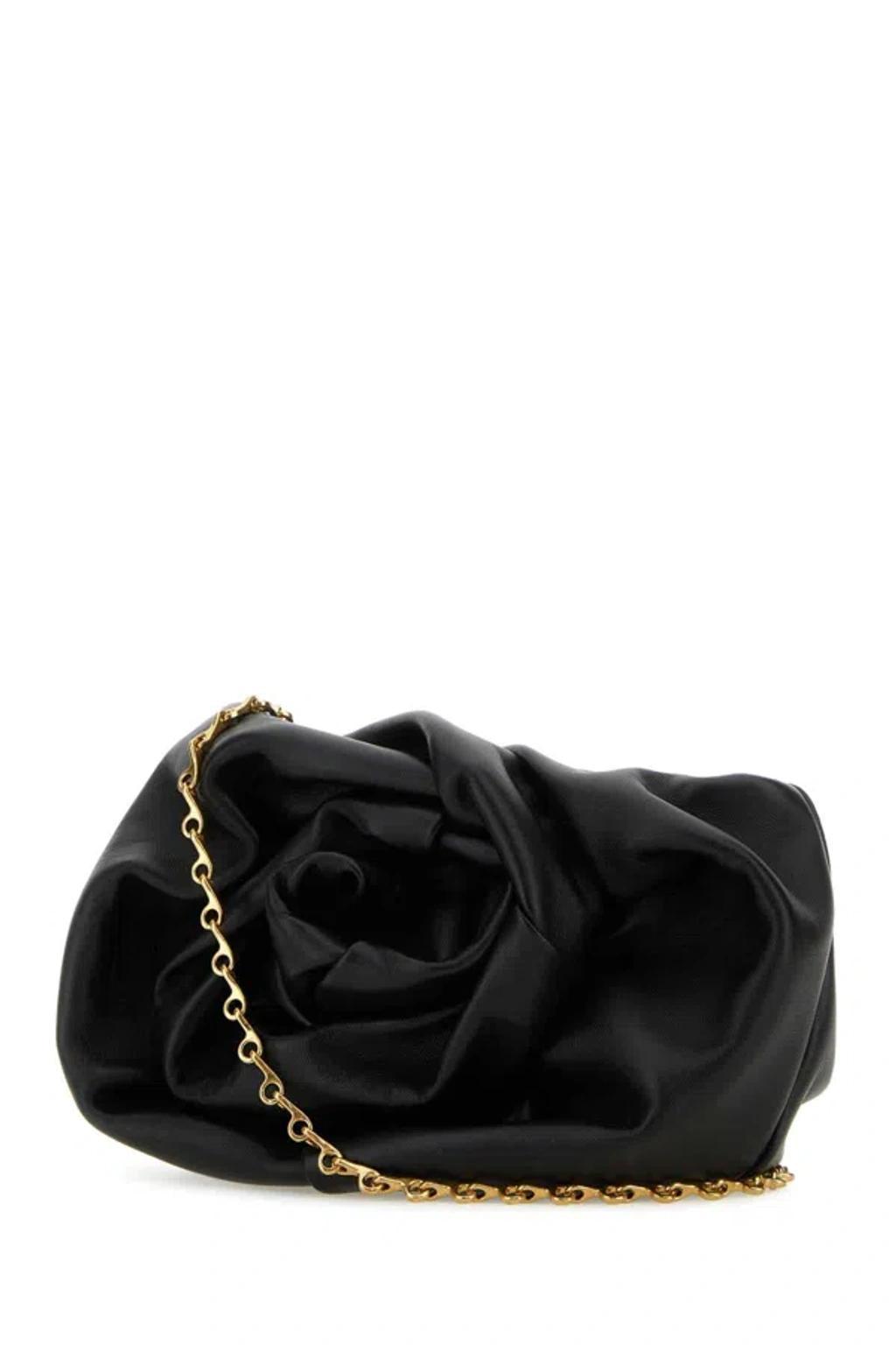 BURBERRY Mini Leather Rose Clutch In Black Product Image