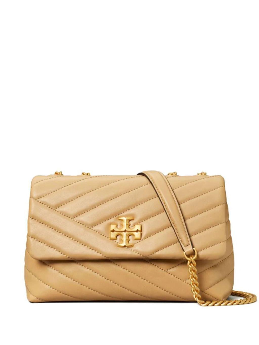 TORY BURCH Kira Chevron Small Convertible Leather Shoulder Bag In Beige Product Image