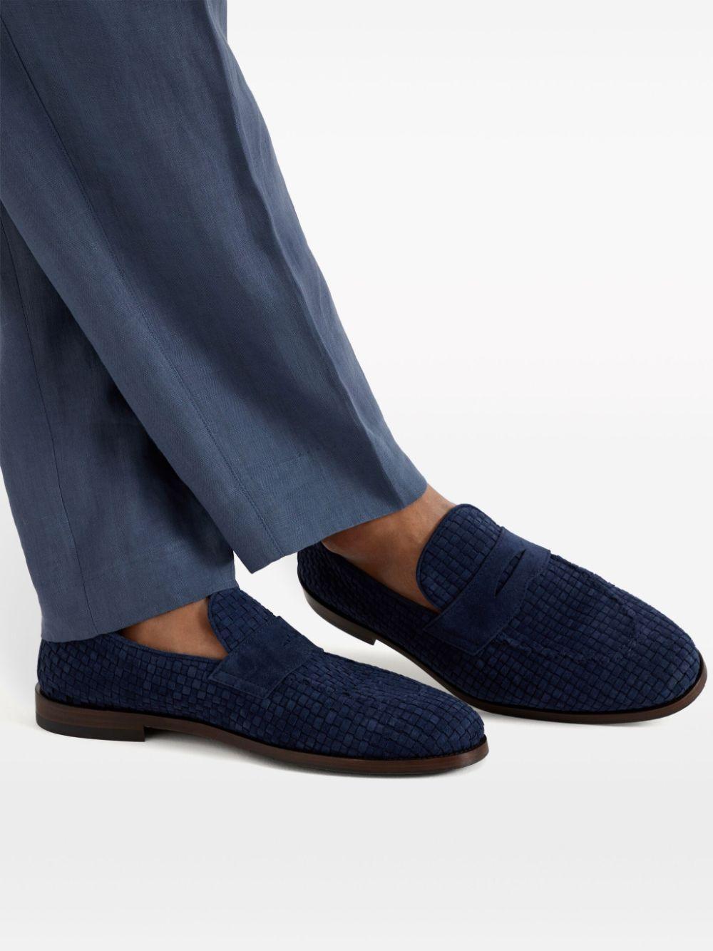 Woven Suede Loafers In Blue Product Image