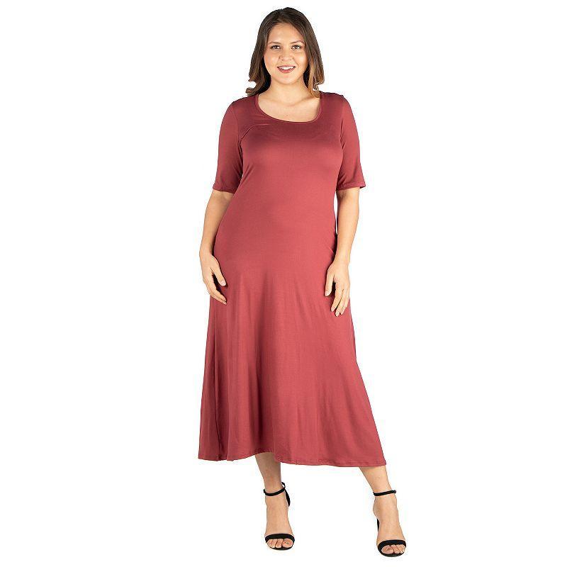 Plus Size 24seven Comfort Apparel Elbow Length Sleeve Maxi Dress, Womens Brown Product Image