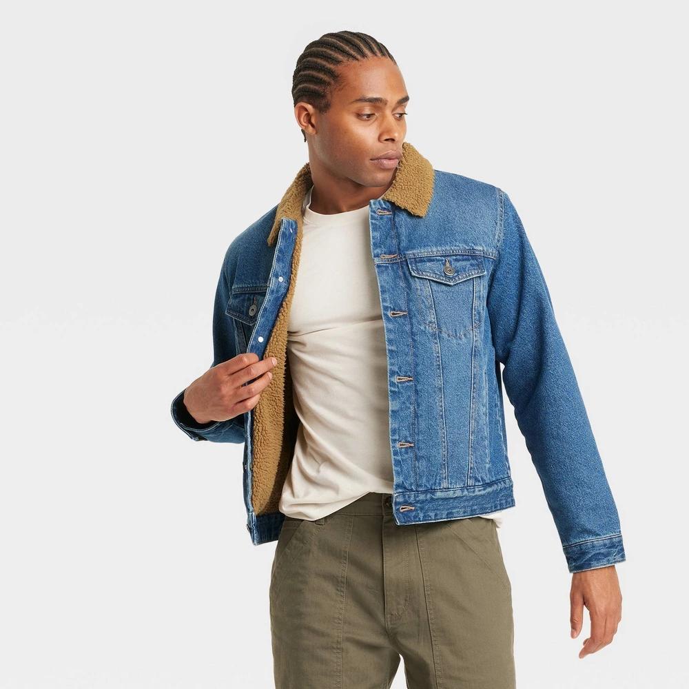 Mens Faux Shearling Lined Denim Trucker Jacket - Goodfellow & Co M Product Image