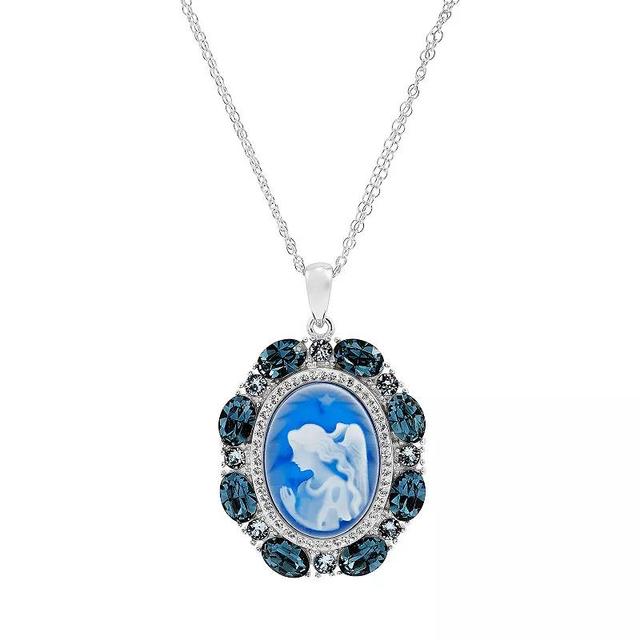 Sterling Silver Blue Crystal Angel Cameo Pendant Necklace, Womens Product Image