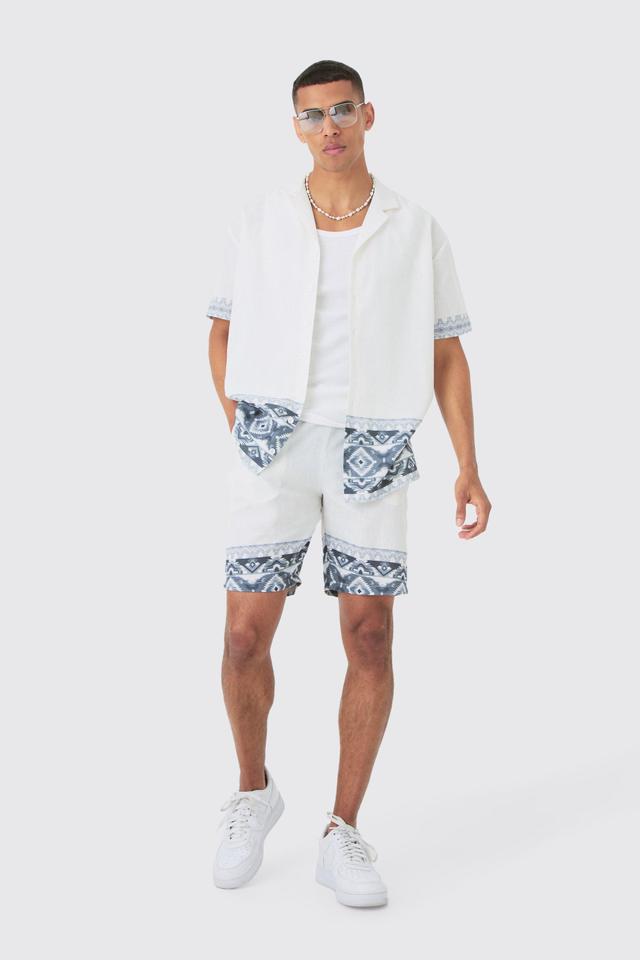 Oversized Linen Look Border Hem Shirt & Short | boohooMAN USA Product Image