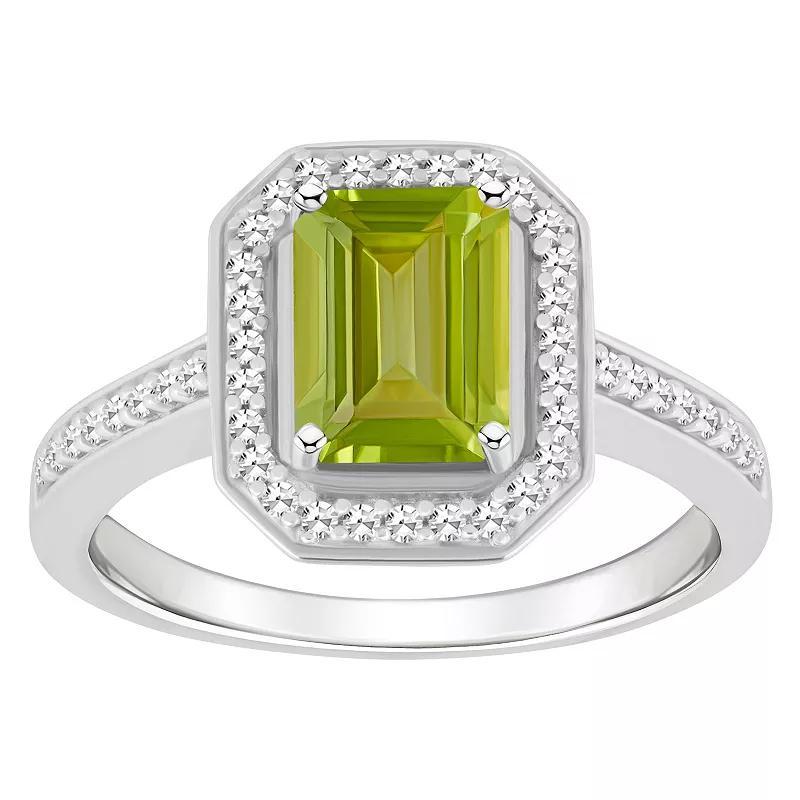 Celebration Gems Sterling Silver 8 mm x 6 mm Emerald Cut Gemstone & 1/5 Carat T.W. Diamond Halo Ring, Womens Green Product Image