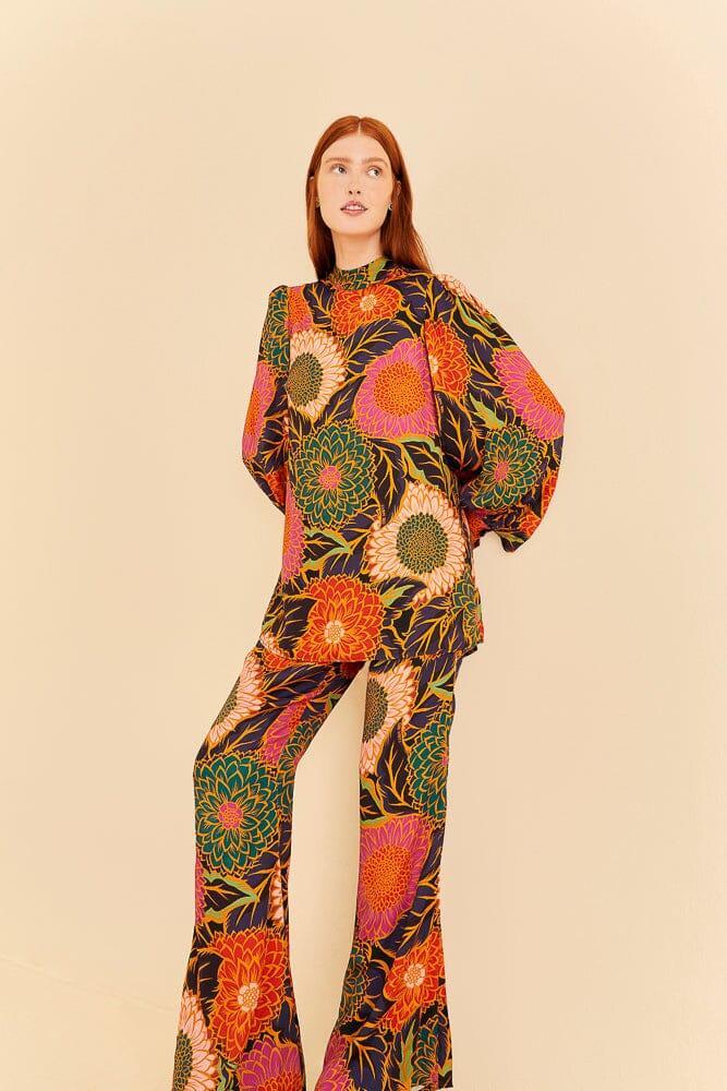 Multicolor Vintage Garden Satin Flare Pants product image