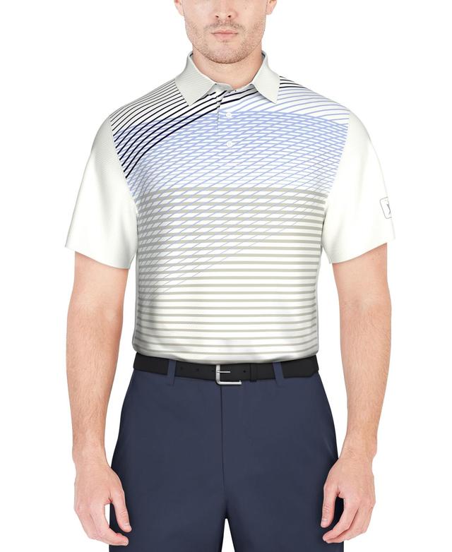 Pga Tour Mens Asymmetric Linear-Print Short-Sleeve Golf Polo Shirt Product Image