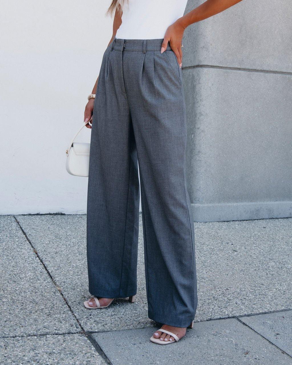 On Your Way Grey Pleated Trousers - FINAL SALE Product Image