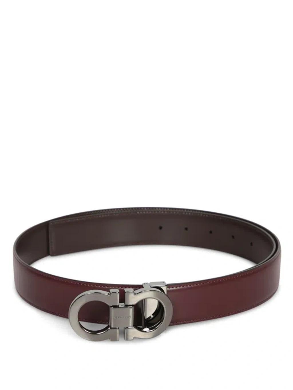 FERRAGAMO Double Adjus Cordovan Brown Belt In Red Product Image