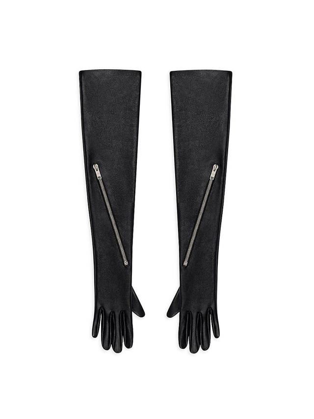 Womens Voyou Long Zipped Gloves in Leather Product Image