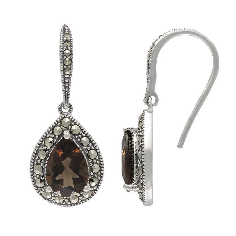 Lavish by TJM Sterling Silver Smoky Quartz & Marcasite Drop Earrings, Womens Product Image