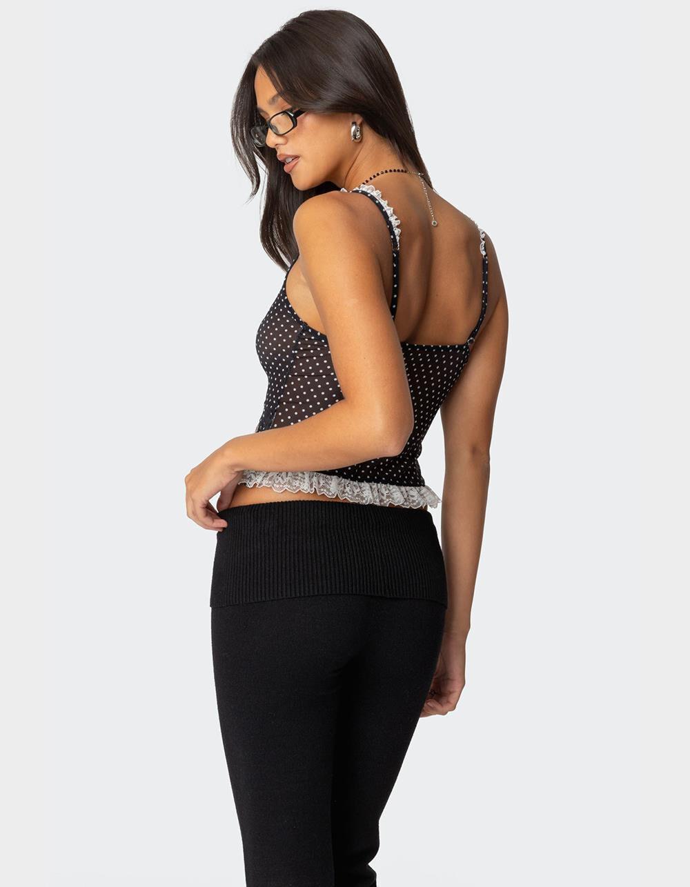 EDIKTED Polka Dot Sheer Mesh Tank Top Product Image