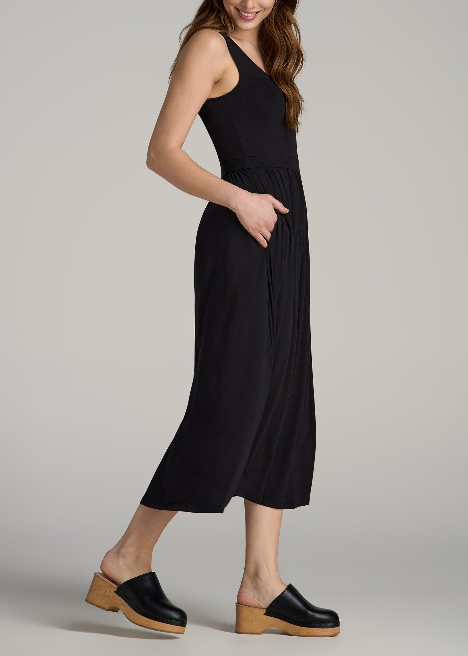 Jersey Tank Dress with Pockets for Tall Women in Black Female Product Image