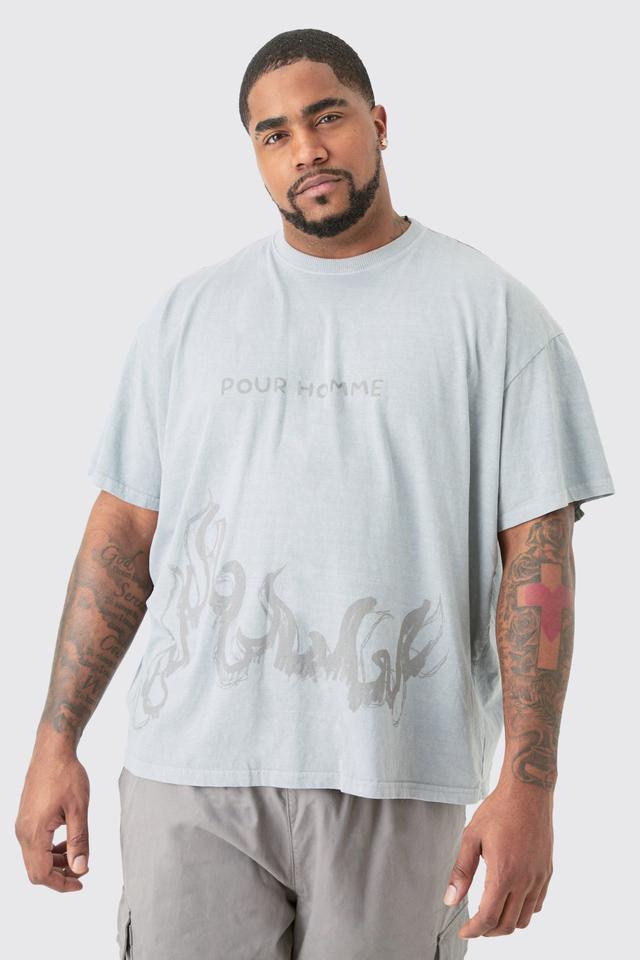 Plus Oversized Pour Homme Printed T-shirt In Grey | boohooMAN USA Product Image