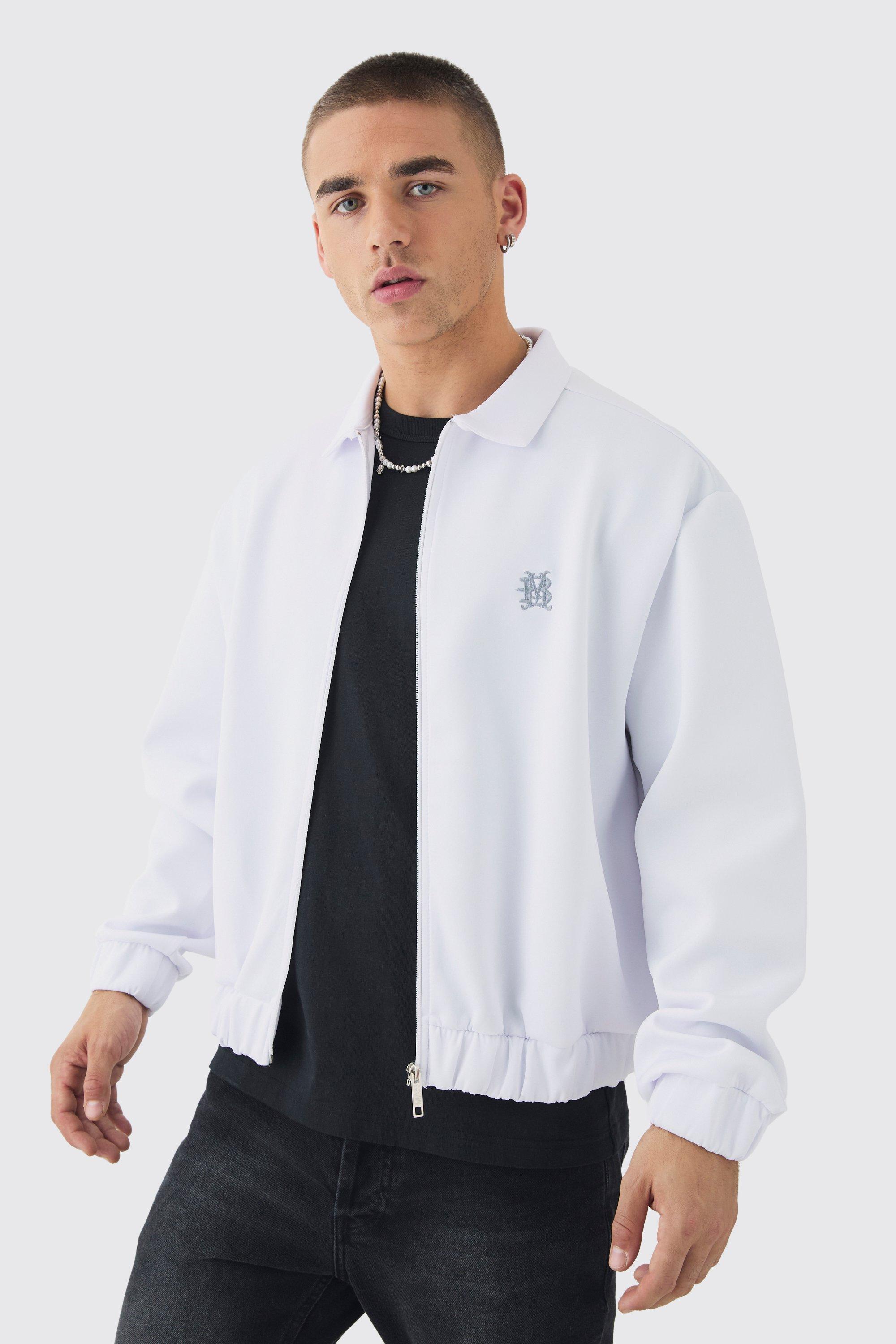 Boxy Scuba Zip Through Embroidered Jacket | boohooMAN USA Product Image