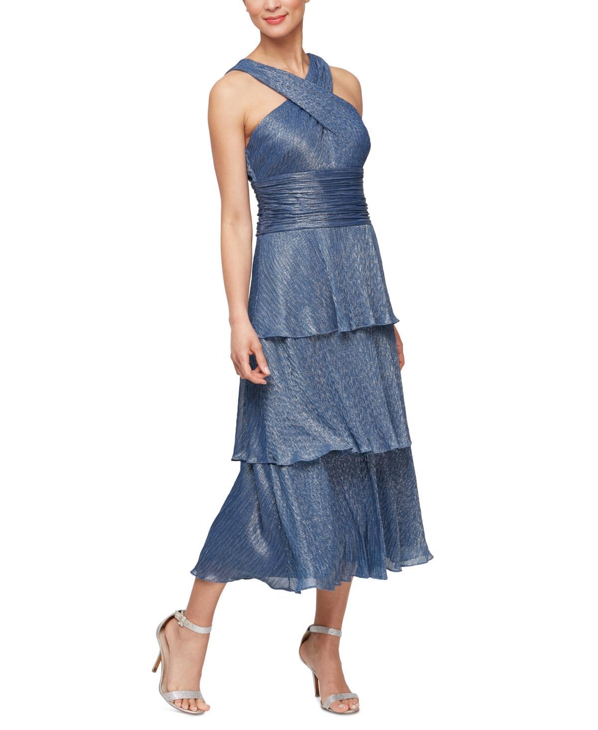 Women's Asymmetric-Neck Shimmer Midi Dress product image