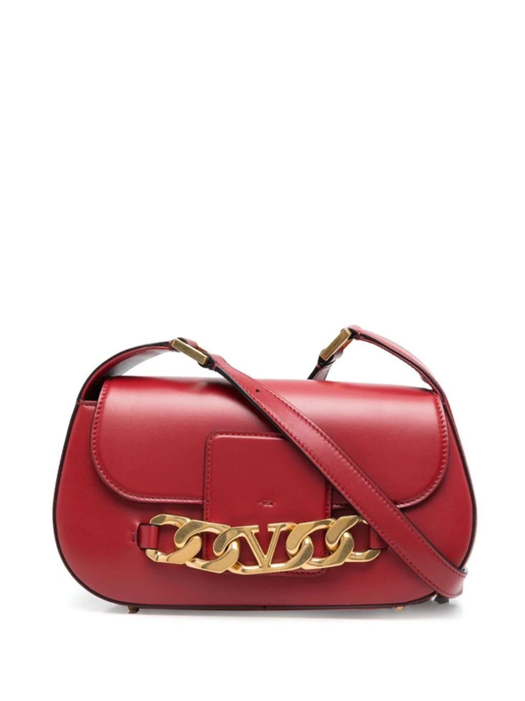 VALENTINO GARAVANI Red Vlogo Chain Leather Shoulder Bag Product Image