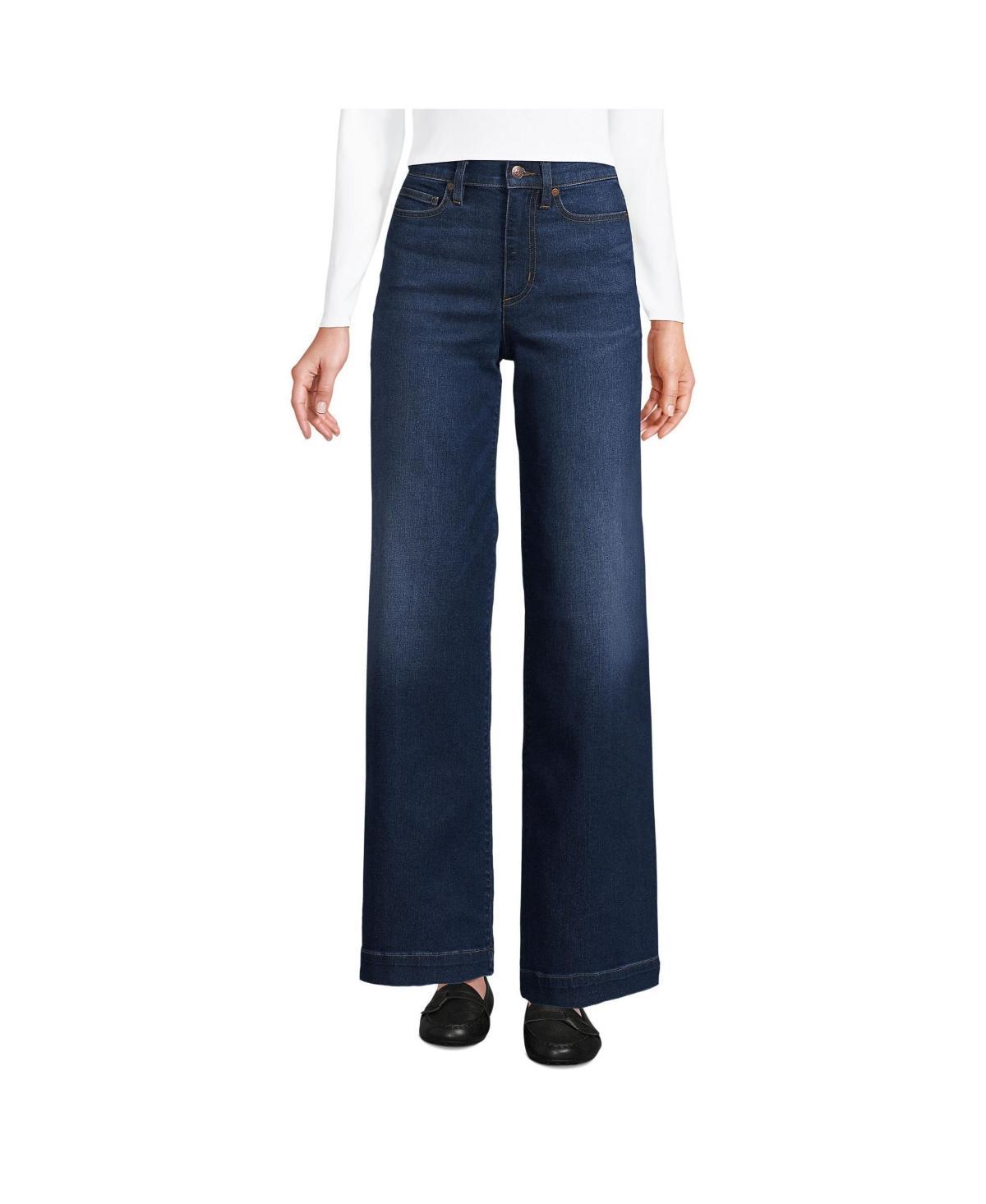 Lands End Womens Recover High Rise Wide Leg Blue Jeans Product Image