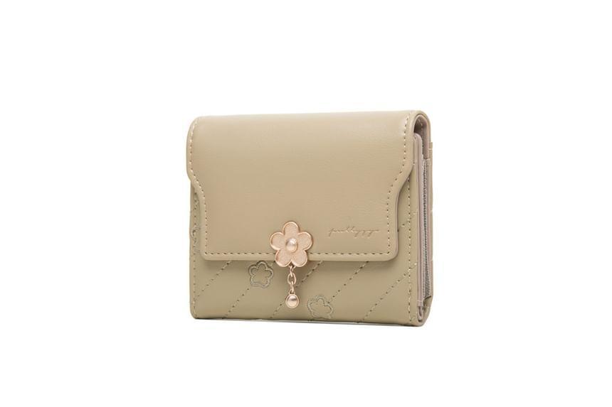 Faux Leather Floral Accent Short Wallet Product Image