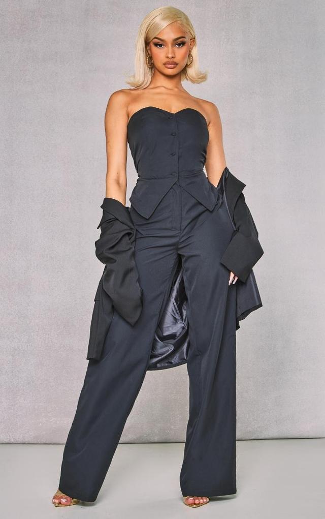 Black Bandeau Vest Wide Leg Jumpsuit Product Image