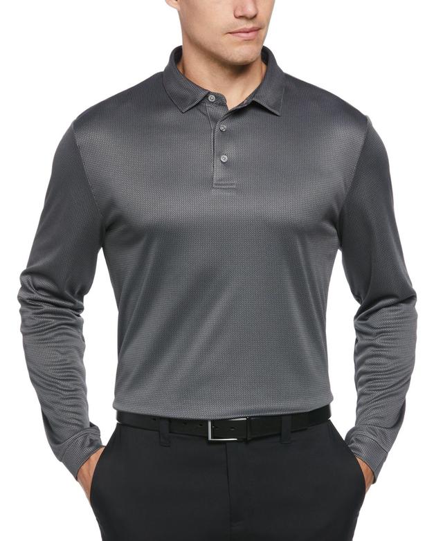 Pga Tour Mens Mini Jacquard Long Sleeve Golf Polo Shirt Product Image