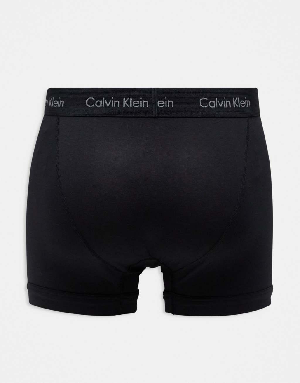 Calvin Klein cotton stretch trunks 3 pack in black with colored logo Product Image