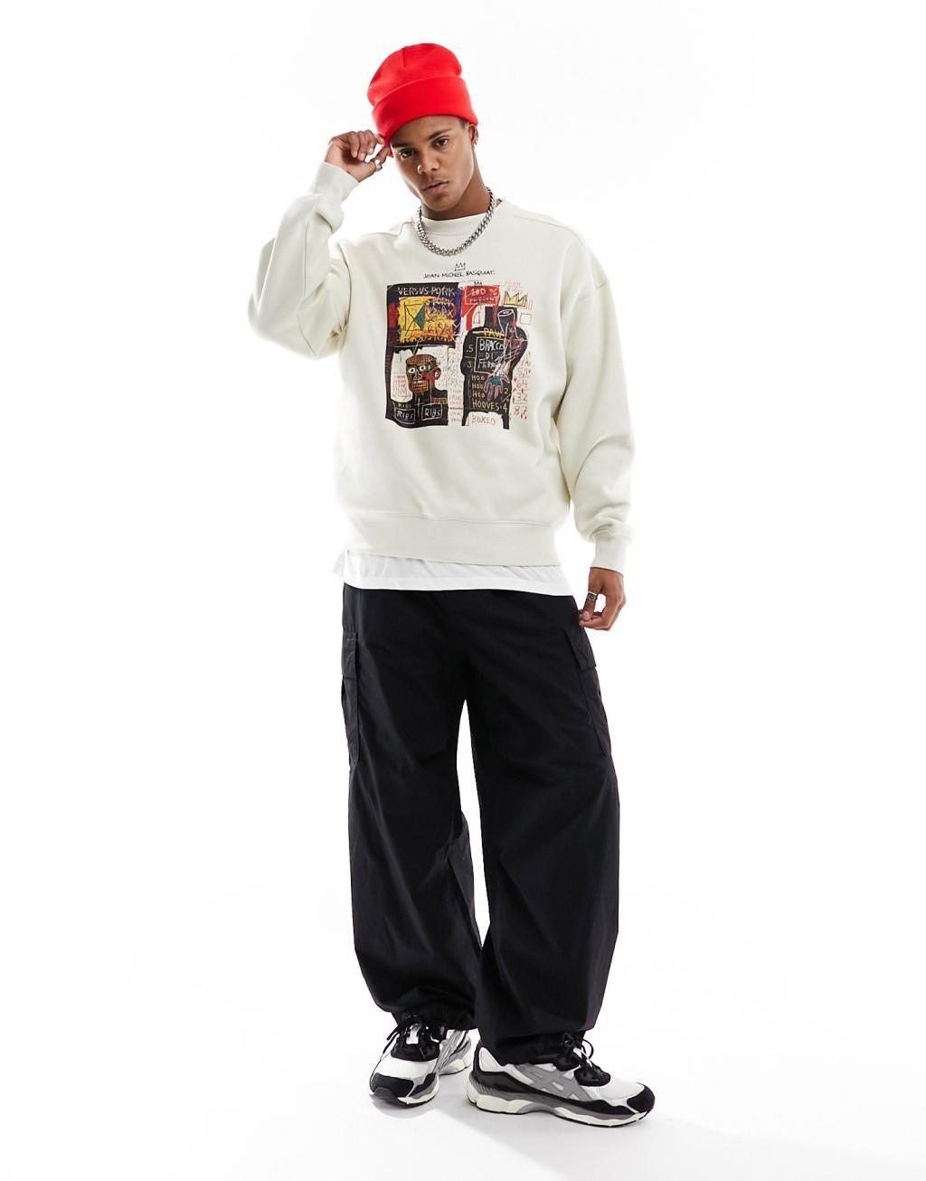 Cotton On Basquiat art print relaxed sweatshirt in ecru  Product Image