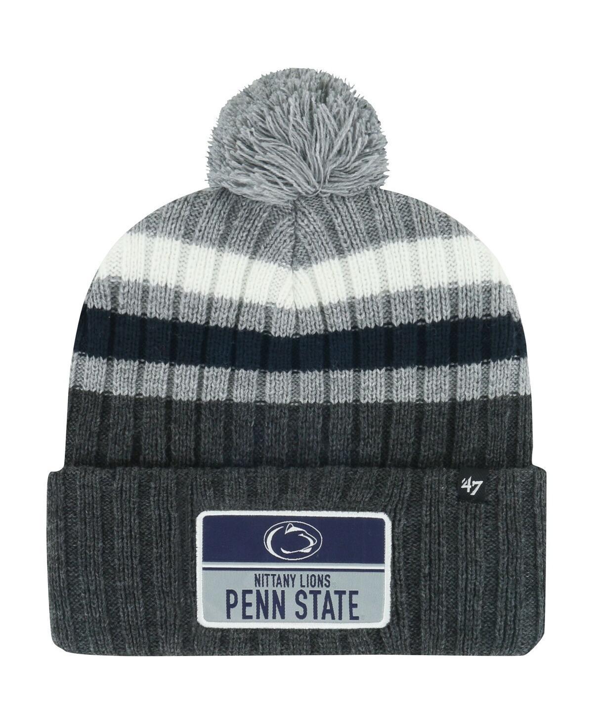 Mens 47 Brand Charcoal Penn State Nittany Lions StackStriped Cuffed Knit Hat with Pom Product Image