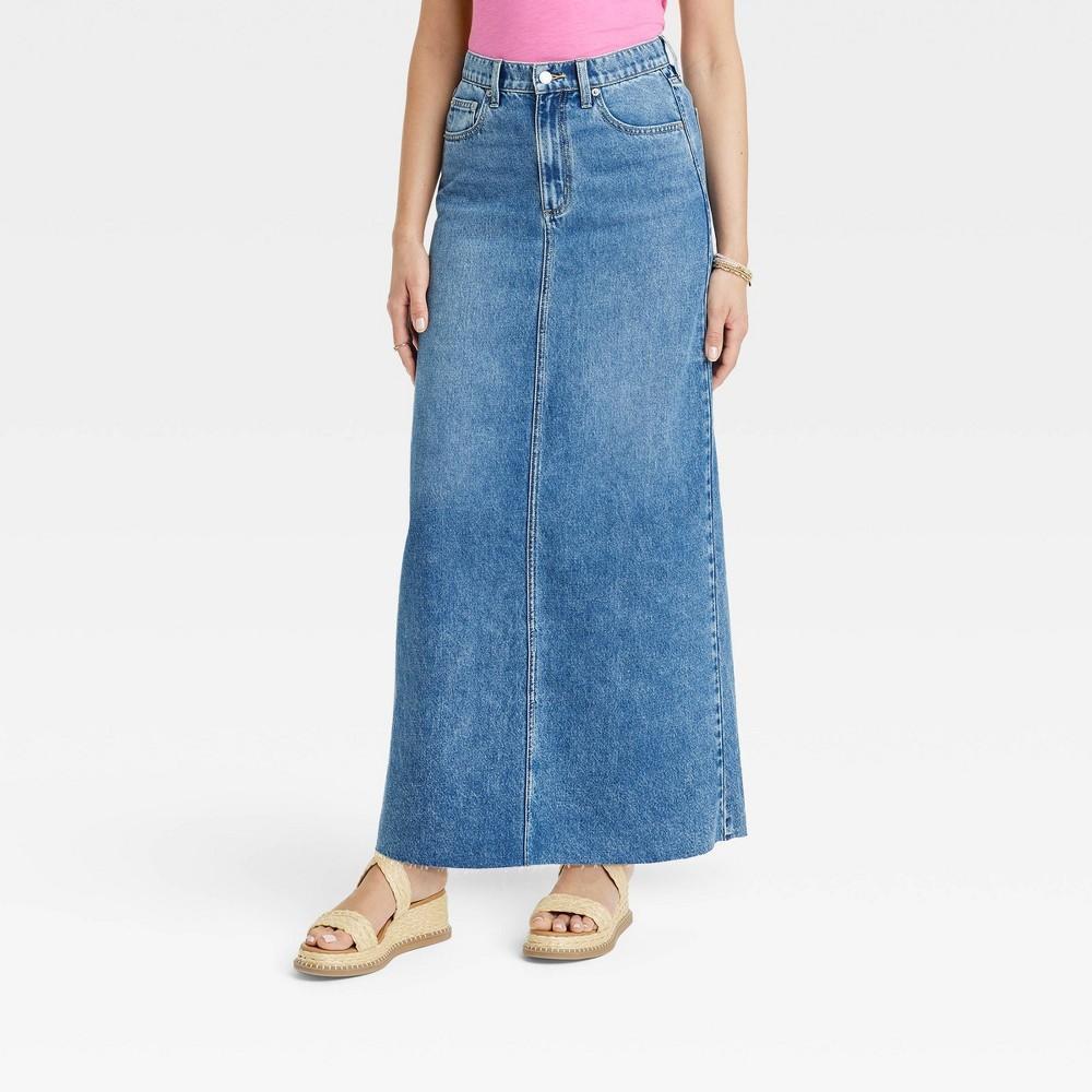 Womens High-Rise Front Slit Denim Maxi Skirt - Universal Thread Medium Wash Product Image