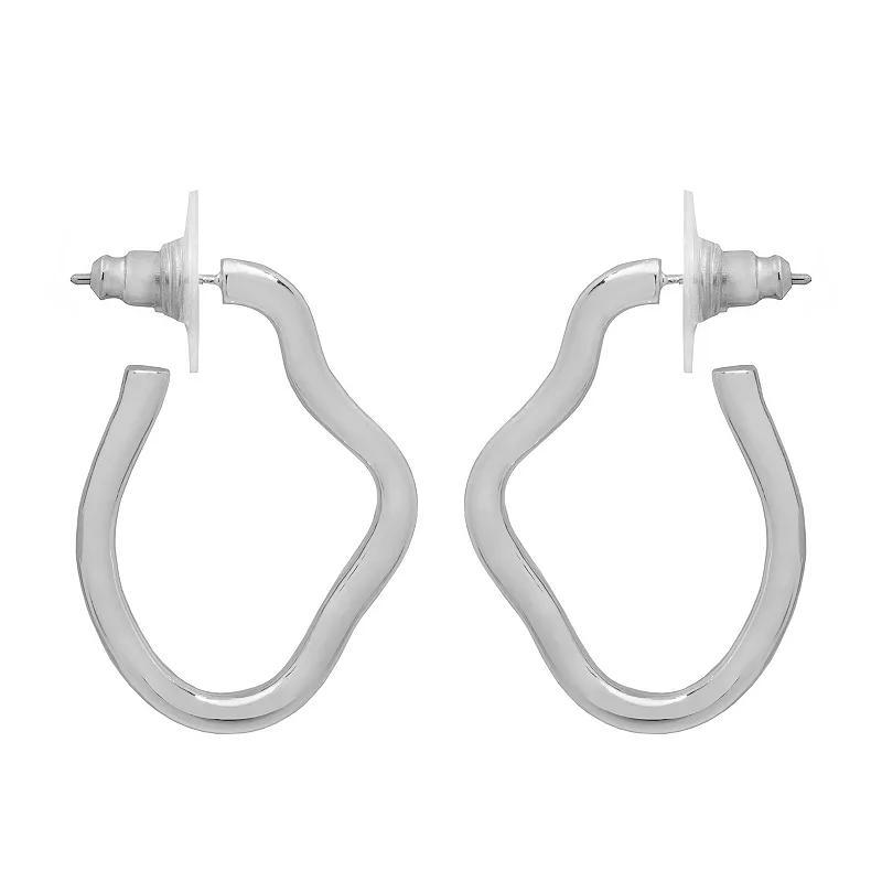 Emberly Silver Tone Sculptural Shape Hoop Earrings, Womens Product Image