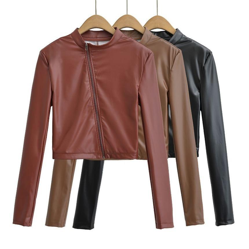 Faux Leather Asymmetrical Zip Jacket product image