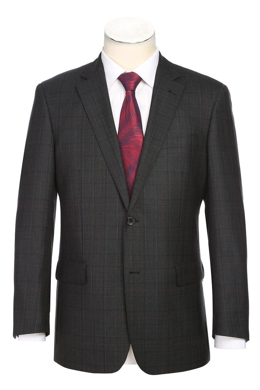 Charcoal Regular Fit Wool Blend Windowpane 2 Piece Suit Product Image