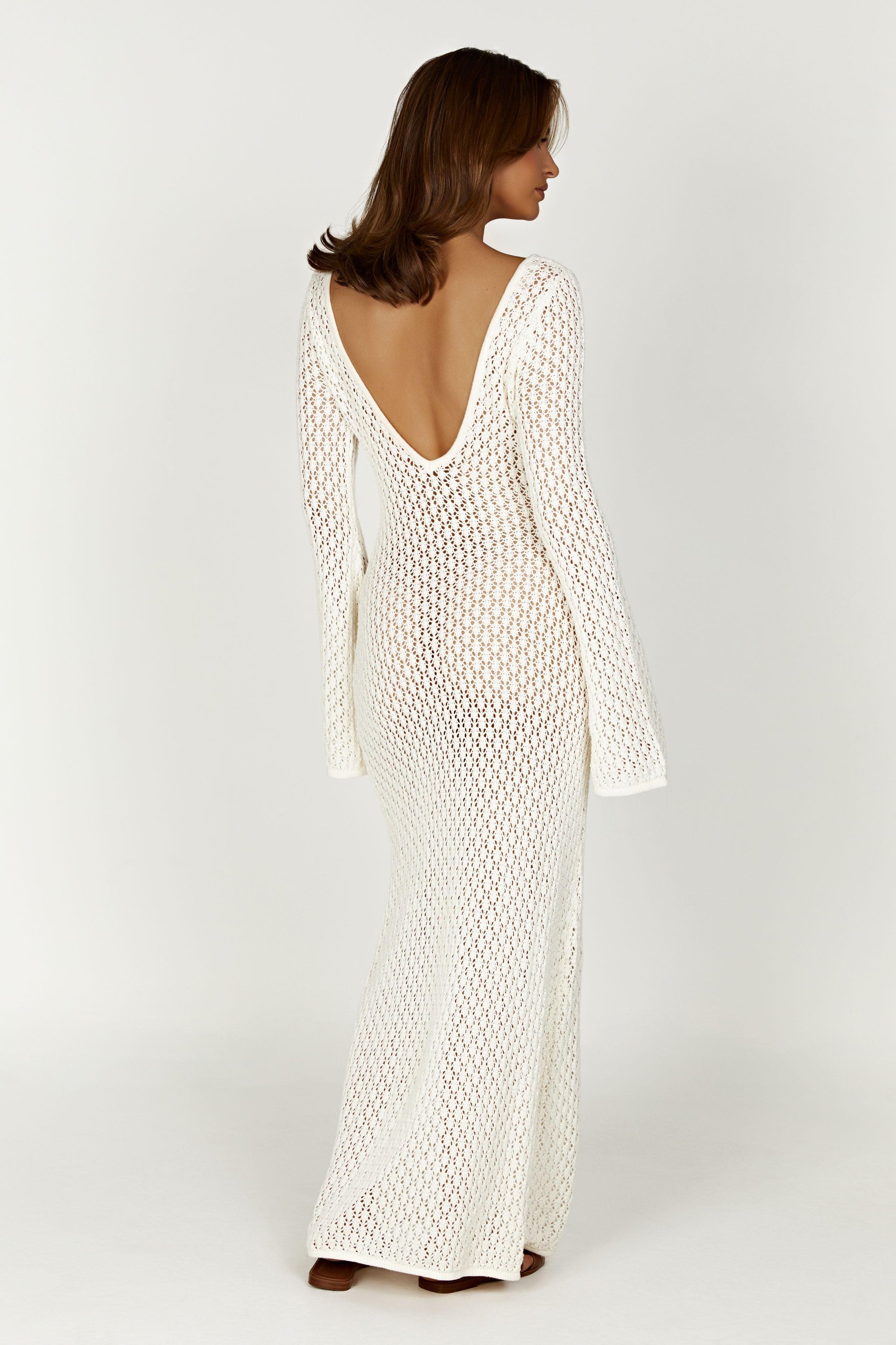 Kayleigh Crochet Fishtail Flare Sleeve Maxi Dress - White Product Image