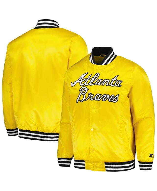 Mens Starter Gold Atlanta Braves Cross Bronx Fashion Satin Full-Snap Varsity Jacket Product Image