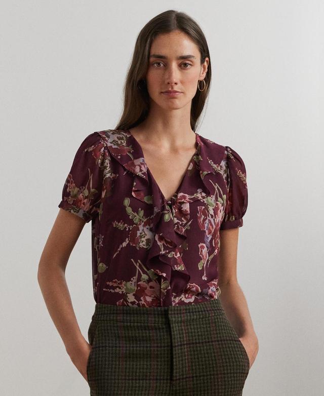 Lauren Ralph Lauren Womens Floral Georgette Puff-Sleeve Blouse Product Image