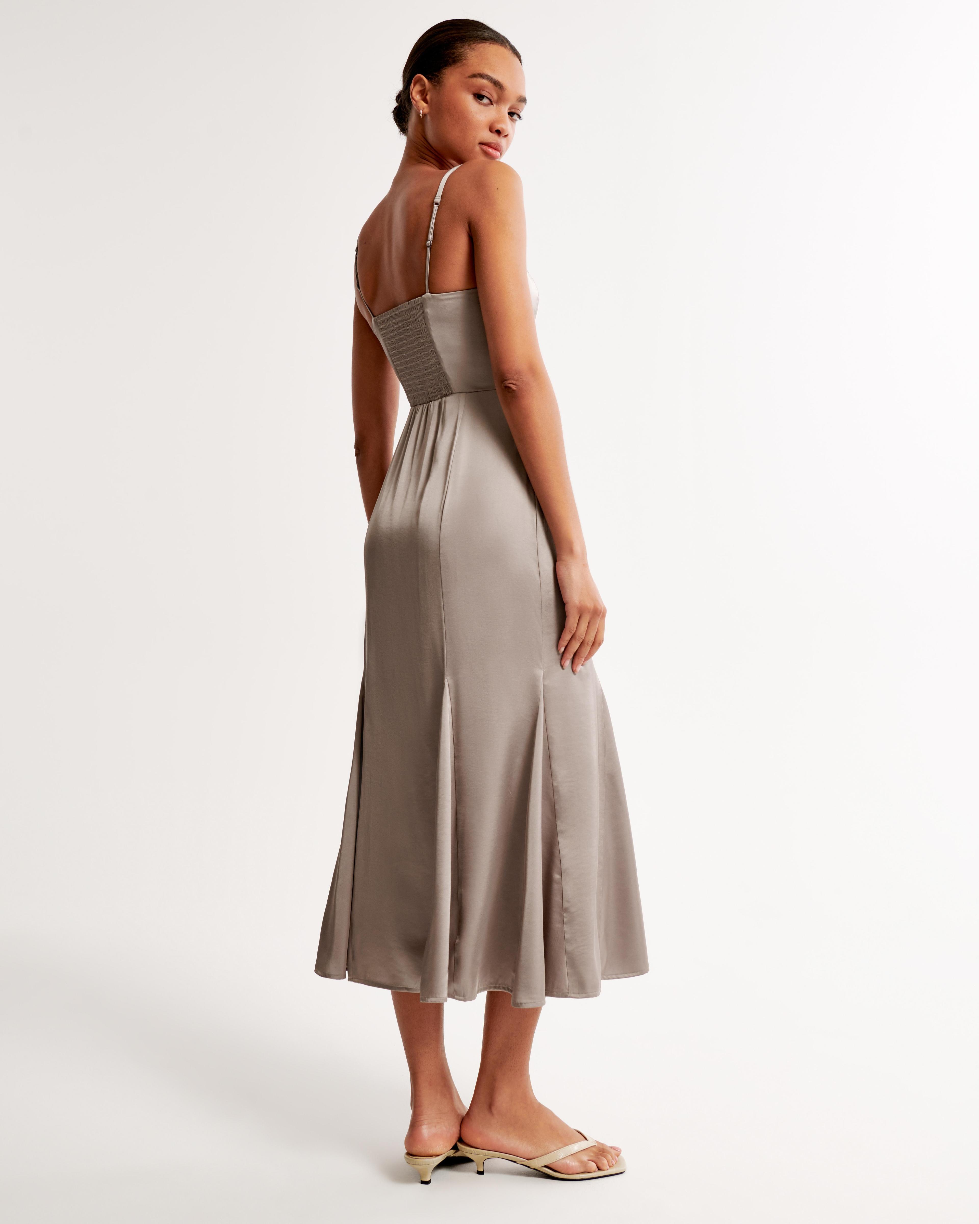 Satin Slip Fishtail Midi Dress Product Image