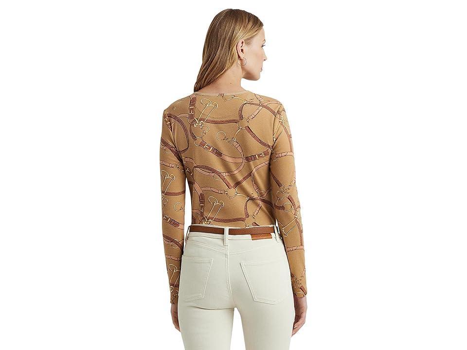 LAUREN Ralph Lauren Petite Belting-Print Cotton Long-Sleeve Tee (Camel Multi) Women's Clothing Product Image