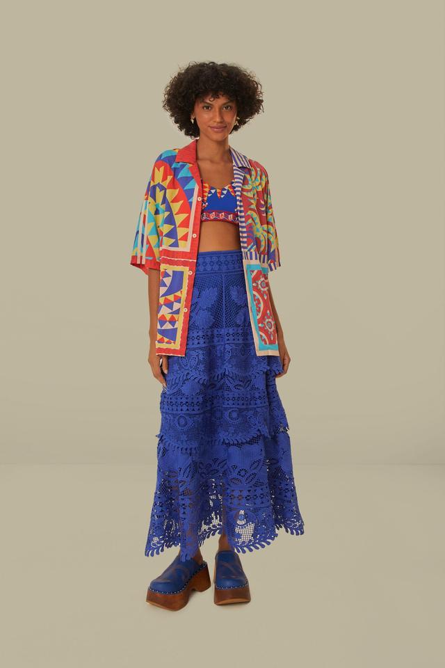 Blue Guipure Midi Skirt, BLUE / S Product Image